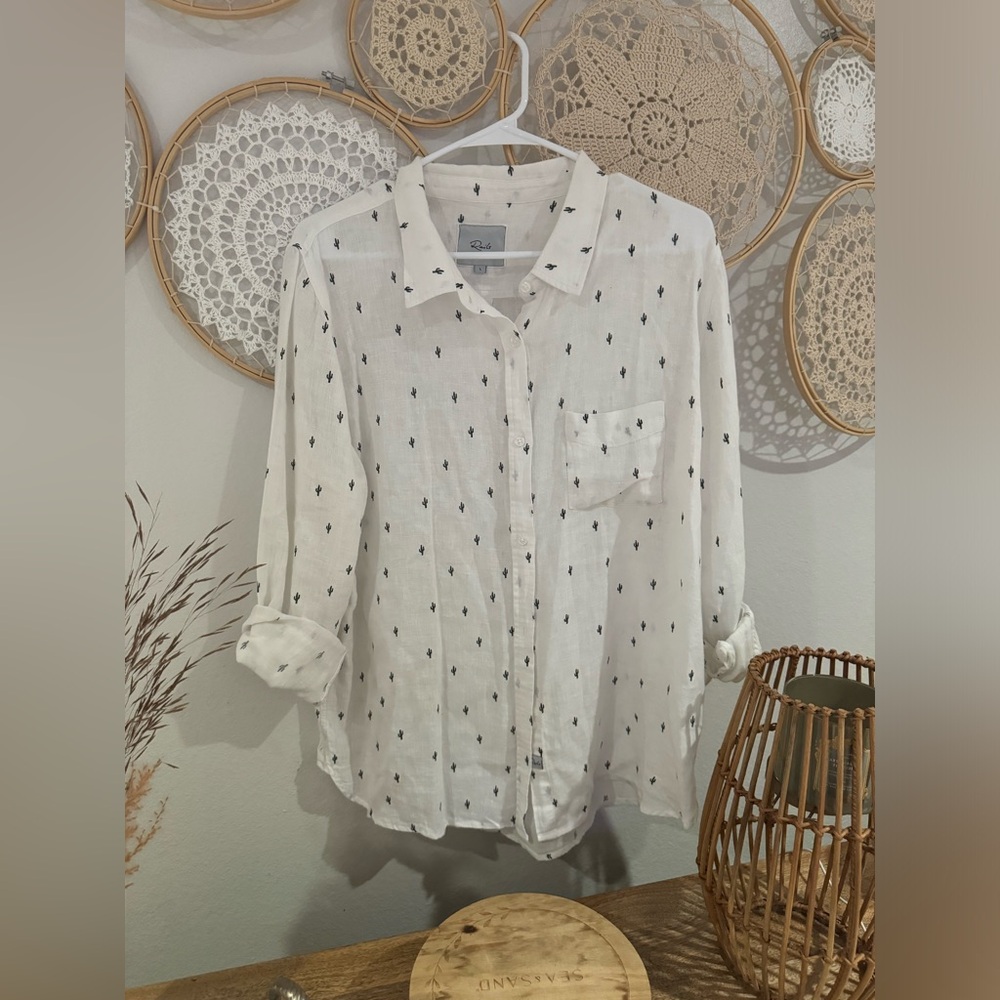 Rails Charli Black Cactus Linen Blend Button Down Shirt Women's Large